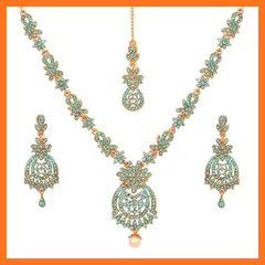 【新品】 Touchstone インディアン ボリウッド ゴージャス 複雑な職人技 スパークリング ホワイト カラフル ラインストーン クリスタル ウェディング デザイナー ジュエリー ネックレス セット ゴールドとシルバートーン 女性用, 金属, 1