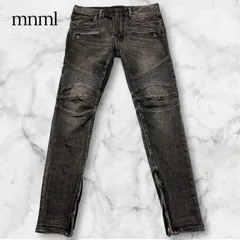mnml ミニマル バイカーデニム ストレッチパンツ 32サイズ ブラック 裾ジップ 蛇腹切り替え スキニー デニム メンズ ストリート ファッション M14タイプ 主役級アイテム B1070