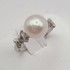 Pt850 あこや真珠 ダイヤモンドリング 7mm珠 0.07ct パールリング 