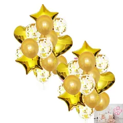 【新品】 HAPPY SUGAR ハート バルーン アルミ パーティー 飾り 赤 飾り付け 風船 キラキラ 4種 14個セット 誕生日 記念日 お祝い クリスマス 装飾 (ゴールド_2セット) 0