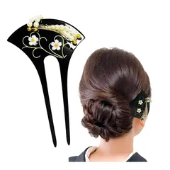 【新品】 かんざし 髪飾り 和装 パール 留袖/バチ型/浴衣/着物【＆JuJu】 レディース (黒) 0