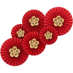 【新品】 COZENTA 飾り付け ガーランド ペーパーファン デコレーション 結婚式 誕生日 雛祭り 赤 金 梅 花 1