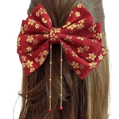 【新品】 EZ PEACH 蝶結び 髪飾り リボン 袴 成人式 卒業式 ドライフラワー 和装 振袖 袴 ヘッドドレス 結婚式 七五三 誕生日 和風 女の子 子供 アクセサリー つまみ細工 上品 おしゃれ 跡がつかないピン ヘアアクセサリー (赤/桜) 0