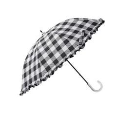 H・A・U(ハウ) 晴雨兼用 日傘 パラソル ショート フリル チェック UVカット99%以上 PUコーティング 47cm 10002938 ブラック 1