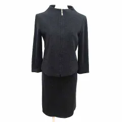 ロペ ROPE セットアップ ジャケット ジップアップ 総裏地 M タイトスカート ひざ丈 63-90 S 黒 ブラック /YK