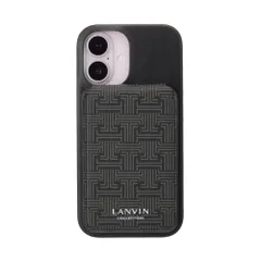 新品 [LANVIN COLLECTION ] iPhone 16 ケース 背面型 Wrap Case with MagSafe Card Wallet 正規品 ランバンコレクション (Black)