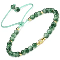 【新品】 レディース天然石アンクレット&シルバー925(18K きん），4MM,トルマリン・オブシディアン・タイガーアイ・オニキス, 編みロープ, 22CM+延長コード10CM, (アクアティック・グリーン・アゲート) 0