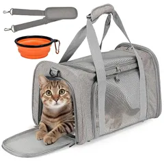 ペットキャリー 折りたたむ 猫 キャリーバッグ リュック メッシュ窓 犬キャリーバッグ マット付き 猫 ウサギ 小型犬 小動物用 三面メッシュ加工 通気性 お出かけ/ドライブ/旅行/通院/防災 避難用(30*30*45cm ライトグレー) 0