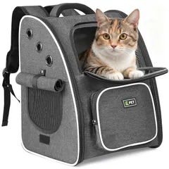 【Thadavo】 猫 キャリーバッグ リュック３面メッシュで通気性 犬猫兼用 ペットキャリー 幅広ショルダー＆高反発クッションで肩・腰楽々ペットリュック折りたたみ収納 小型犬・小動物用 通院/旅行/災害避難用 ペット用品 ブラック 0