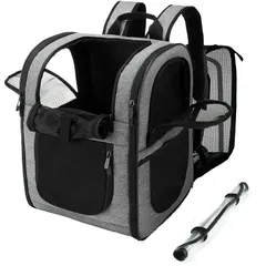 ペットリュック ペットキャリー リュック キャリーバッグ - 大型サイズ 航空機対応 犬猫兼用 防脱設計 保冷可能 - 肩ベルトクッション付き 旅行 通院 散歩 多機能 コンパクト収納 - 拡張可能 53x33x10cm - グレイ 1