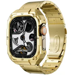 【数量限定】Series 10 Watch 46mm対応 ステンレスベルト&TPUケース一体型 耐衝撃二重保護 316Lステンレス製 ビジネス&スポーツ対応 簡単着脱 Apple サイズ調整可能 (ゴールド series 10 46mm)