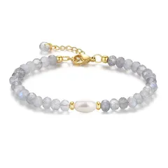 【新品】 [コアイ] ラブラドライト天然パール 6月誕生石 お守りブレスレット レディース 0