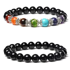 【新品】 BINLUN 2点セット ブレスレット カプル ビーズ 天然石 溶岩石 シトリン アゲート オニキス ターコイズ クリスタル チャクラビーズ 瞑想 ヨーガ アクセサリー 腕輪 (B9) 1