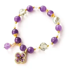 【新品】 [AURABLOOM]天然石 ブレスレット レディース 白水晶 アメジストシトリン 赤瑪瑙 金運 恋愛運 開運 運気アップ 新年 【オーラブルーム・花】贈り物 化粧箱付き 1