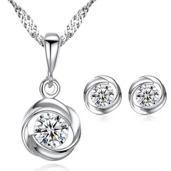 【新品】 ENKANG シルバー925 ネックレス ピアス レディース バラモチーフ 「愛」「美」 薔薇 アクセサリーセット s925 純銀製 金属アレルギー対応 5cm延長チェーンあり ギフト包装 ジルコニア プレゼント 誕生日 結婚式 パーディ 宴会  0