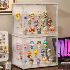 『数量限定』 積み重ね可能 透明展示ケース 幅36×奥行18×高さ22cm (仕切り板付き) コレクションケース アクリルケース LEDライト付き 高透明度 防塵 ２個セット 汚れ防止 フィギュアケース 透明収納