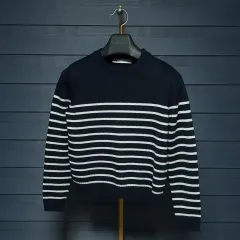 ZARA ザラ レディース ボーダー柄 クロップド ニット ネイビー