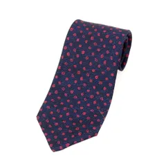 【中古】ブルガリ BVLGARI シルク 小紋柄ネクタイ ネイビーxレッド【メンズ】