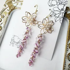 大人のチェコビーズ・春ピンク・揺れるしだれ桜ピアス8