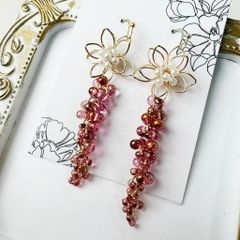 ✴︎14kgf✴︎ ピンクカルセドニー 桜カービング ピアスorイヤリング 