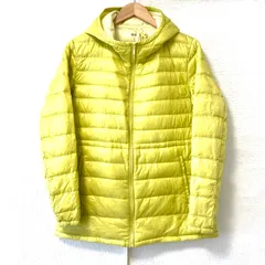 収納袋付き◎ (^w^)b UNIQLO ユニクロ ウルトラライト ダウン ジャケット パーカー コート ナイロン100% 軽量 防寒 秋冬 アウトドア キャンプ 散歩 登山 持ち運び便利 イエロー系 レディース XL