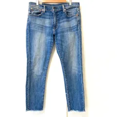 (^w^)b POLO RALPH LAUREN ポロラルフローレン スキニー デニム パンツ ジーンズ ジーパン 切りっぱなし 裾フリンジ カジュアル ウォッシュ加工 インディゴブルー W31