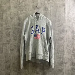 【T-164】GAP グレー　Mサイズ　ロゴパーカー　ビッグロゴ　USA ワッペンフーディ