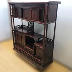 中国家具 唐木 飾り棚 茶棚 木製 彫刻 透かし彫り 収納棚 キャビネット 和中折衷 古家具 店舗什器 ディスプレイ棚　260126-3