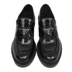 プラダ チョコレート ブラッシュドレザー ローファー レディース ブラック PRADA【中古】 【アパレル・小物】