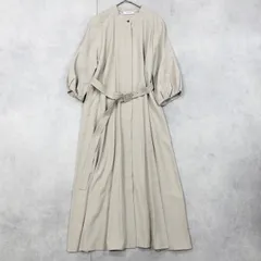 ADORE　アドーア　シャツワンピース　パフスリーブ　ロング　ベルト　レーヨン　ポリエステル　ベージュ　日本製　レディース　36　a00823