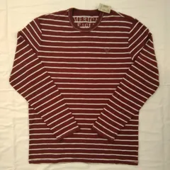 【タグ付き】 AMERICAN EAGLE OUTFITTERS 長袖シャツ Lサイズ ボーダー ワインレッド ホワイト アメリカンイーグルアウトフィッターズ 綿 コットン 長袖Tシャツ AIG3-1