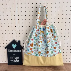 No.22【30×27】ループ付き⭐︎大きな持ち手付き巾着 ✳︎森の動物さん