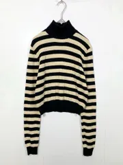 新品 ZARA ザラ 綿混 ハイネック ボーダー クロップド ニット セーター sizeM/黒×ベージュ  ■■ レディース