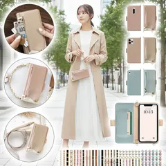 スマホケース 手帳型 全機種対応【くすみ ファスナーポケット付 レザー手帳ケース×ショートorロングストラップ】スマホショルダー ショルダー タイプ スマホカバー iphone Android 韓国 ギフト 341