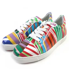 【ドンドン見直し】未使用品△Christian Louboutin クリスチャンルブタン パテントレザー ロゴ マルチストライプ ローカットスニーカー マルチカラー 36.5 イタリア製 レディース