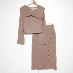 美品 25SS PROPORTION BODY DRESSING プロポーションボディドレッシング ビッグカラーニット セットアップ Mサイズ ピンクベージュ レディース 古着 中古 USED