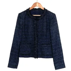 良品 ANAYI アナイ ノーカラー ツイードジャケット サイズ38 ブルー レディース 古着 中古 USED