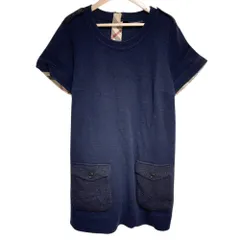 美品 BURBERRY LONDON バーバリーLONDON 異素材ニットポケット チュニックワンピース 5 ネイビー レディース 古着 中古 USED