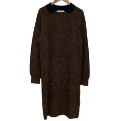 美品 LACOSTE ラコステ サイドジッパー リブニット ウール ドレスワンピース サイズ40 ブラウン レディース 古着 中古 USED