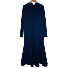美品 LANVIN en Bleu ランバンオンブルー ニットスリーブ ロングワンピース サイズ38 ネイビー レディース 古着 中古 USED