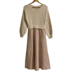 美品 24AW PROPORTIONBODYDRESSING プロポーションボディドレッシング ふわふわラメニットドッキングワンピース M ピンクベージュ レディース 古着 中古 USED