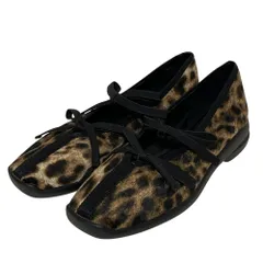 未使用 LE TALON ルタロン レオパード柄 Lダブルリボン バレリーナ バレエシューズ サイズ23.5cm ブラウン  レディース 古着 中古 USED