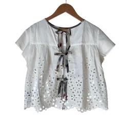 美品 BLUE LABEL CRESTBRIDGE ブルーレーベルクレストブリッジ フラワーエンブロイダリーレースブラウス 38 ホワイト レディース 古着 中古 USED