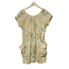 着物　リメイク　正絹　パフスリーブ　ワンピース　チュニック　草花文 着物リメイク チュニックワンピース グリーン 花模様 羽織りにも 一点