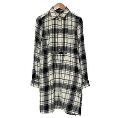 美品 POLO RALPH LAUREN ポロラルフローレン チェック 長袖 ひざ丈 シャツワンピース サイズ16 ブラック ホワイト レディース 古着 中古 USED
