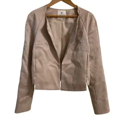 美品 LANVIN en Bleu ランバンオンブルー ノーカラージャケット サイズ38 ピンク レディース 古着 中古 USED