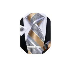 [DiBanGu] ネクタイ ストライプ ネクタイ ハンカチ カフスボタン タイピン セット 結婚式 ビジネス 入学式 卒業式 忘年会 1