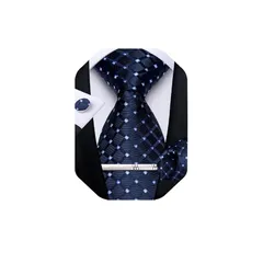 [DiBanGu] ブルー 格子 ネクタイハンカチ カフスボタン メンズ ネクタイ セット フォーマル 卒業式 ビジネス 1