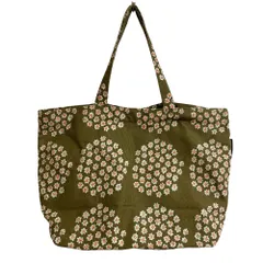 良品 marimekko マリメッコ プケッティ 花柄 キャンバス トートバッグ カーキ レディース 古着 中古 USED