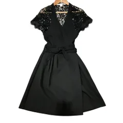 良品 Diane von Furstenberg ダイアンフォンファステンバーグ レース切替 ショートスリーブ ラップワンピース 2 ブラック レディース 古着 中古 USED